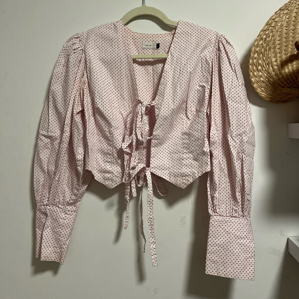 Par Moi Polka Dot Tie-Front Blouse
